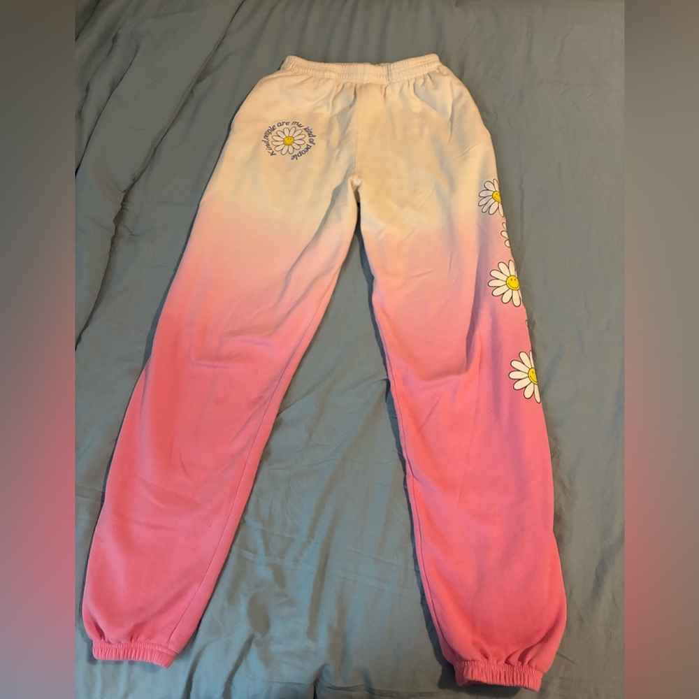 Pink Ombre Sweatpants with Daisy Print